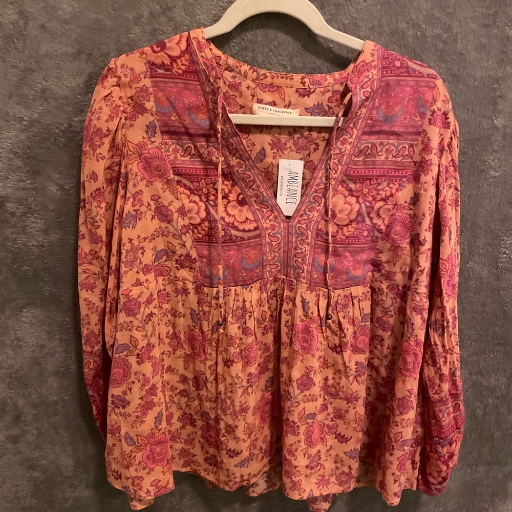 Spell Pink and Orange Bohemian Blouse